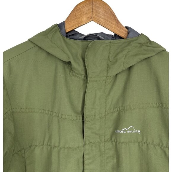 Eddie Bauer Nylon Mountain Parka Olive Green Embroidered Logo 90s Size XL - Picture 3 of 15